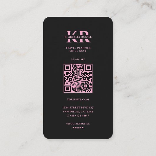 Travel Planner Tour Agency Black Pink Map Visitenkarte (Rückseite)