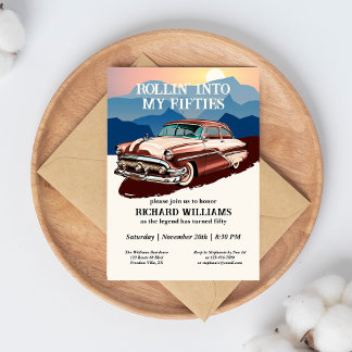 Travel Retro Classic Car Theme 50. Geburtstag Einladung