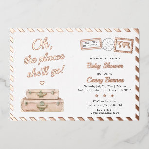 Travel Rose Gold Baby Dusche Sprinkle Abenteuer Folieneinladung