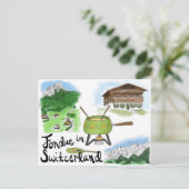 Travel Sketch Postcard: Fondue in Switzerland Postkarte (Stehend Vorderseite)