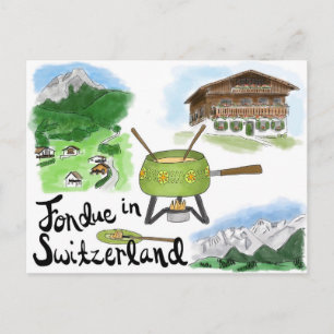 Travel Sketch Postcard: Fondue in Switzerland Postkarte
