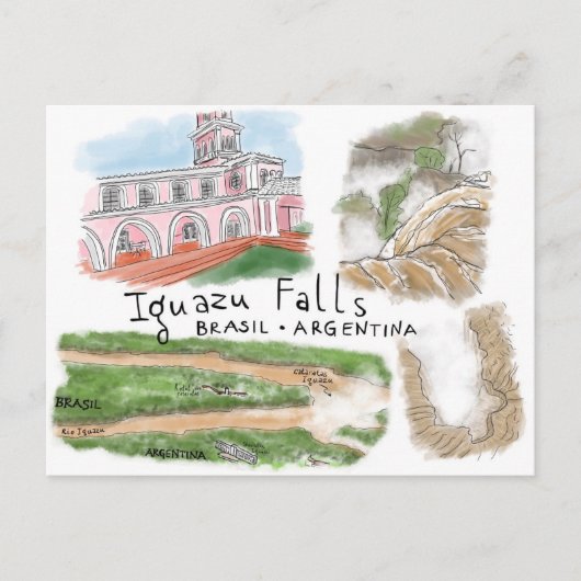 Travel Sketch Postcard: Iguazu Falls, Brasilien Postkarte (Vorderseite)