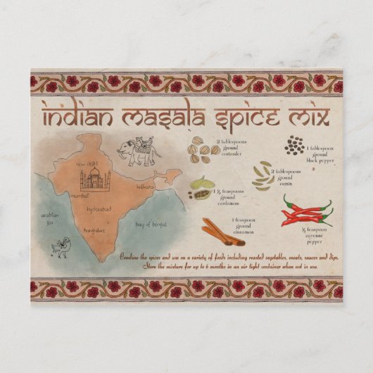 Travel Sketch Postcard: Indian Masala Spice Mix Postkarte (Vorderseite)