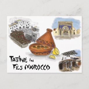 Travel Sketch Postcard: Tajine in Fes, Marokko Postkarte