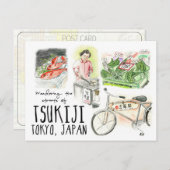 Travel Sketch Postcard: Wandering Tsukiji Tokio Postkarte (Vorne/Hinten)