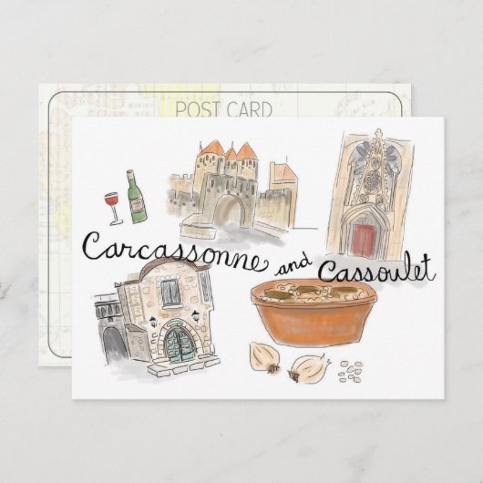 Travel Sketch Postkarte: Cassoulet in Carcassonne Postkarte (Vorne/Hinten)