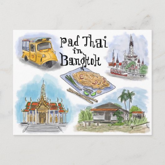 Travel Sketch Postkarte: Pad Thai in Bangkok Postkarte (Vorderseite)