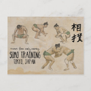 Travel Sketch Postkarte: Sumo Training Tokio Japan Postkarte