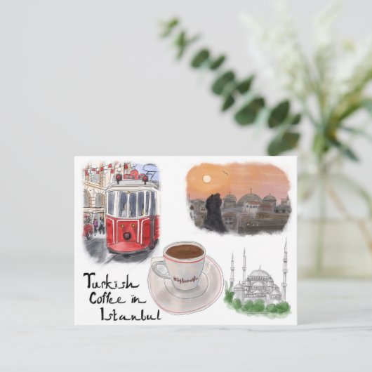 Travel Sketch Postkarte: Türkischer Kaffee in Ista Postkarte (Stehend Vorderseite)
