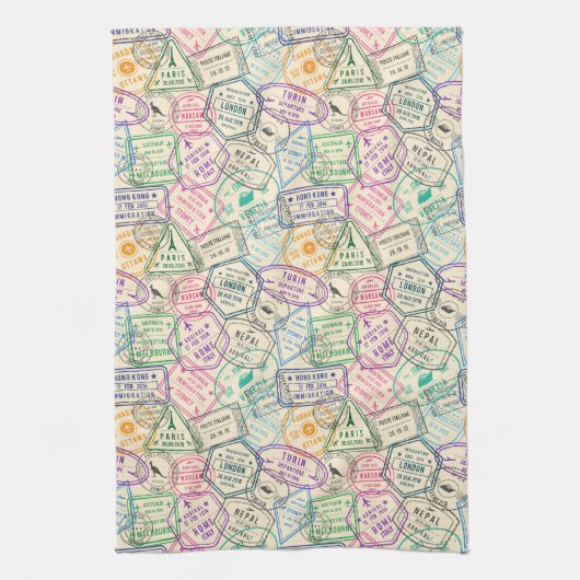 Travel Stamps Geschirrtuch (Vertikal)