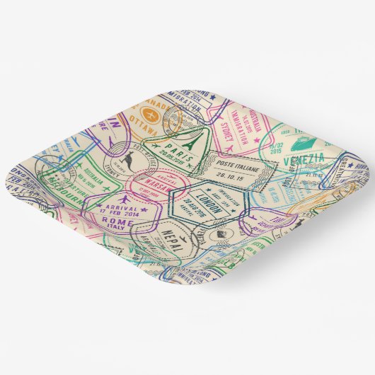 Travel Stamps  Pappteller (Gewinkelt)
