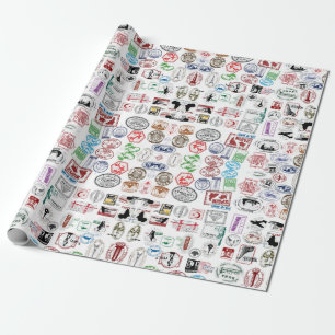 Travel Stamps Pattern Wrapping Paper Geschenkpapier