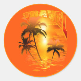 Travel Sunrise Palme Runder Aufkleber