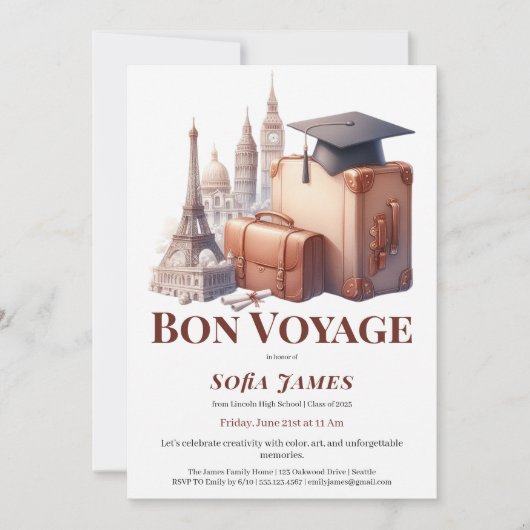 Travel Theme Graduation Party Invitation Einladung (Vorderseite)