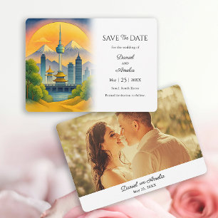 Travel Theme Seoul Südkorea Save the Date Card