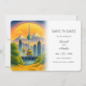 Travel Theme Seoul Südkorea Save the Date Card (Vorderseite)