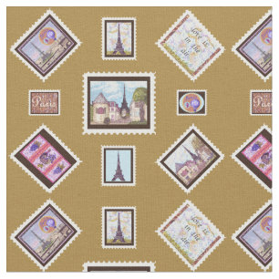Travel Trunk Paris Eiffel Postage Stoff