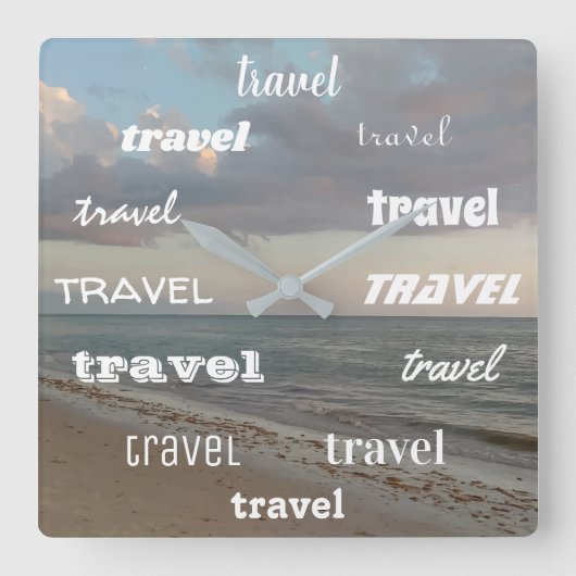 TRAVEL Word Print Beach Picture Fun Quadratische Wanduhr (Vorderseite)
