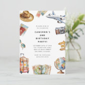 Travel World Birthday Invitation Einladung (Stehend Vorderseite)