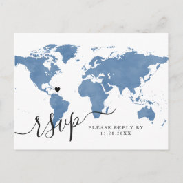 Travel World Map Blue Heart UAWG Postcard Feiertagspostkarte