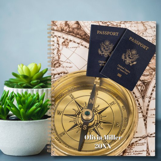 Travel World Map Passport Compass Stylish Planer