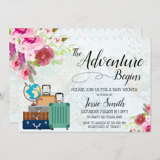 Travel Worldmap Baby Shower Adventure beginnt UAWG Einladung (Vorne/Hinten)