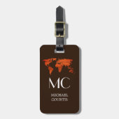 Traveler Wood World Map schwarzer Mit Monogramm Na Gepäckanhänger (Vorderseite vertikal)