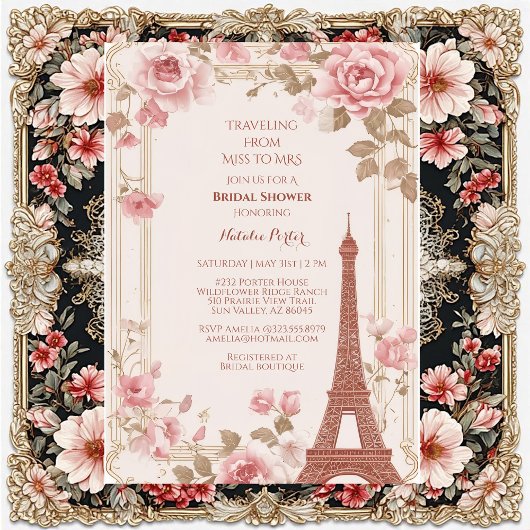 Traveling from Miss to Mrs Bridal Shower Paris  Einladung