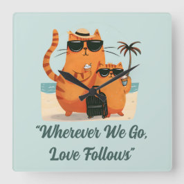 Travelling Cat Love Moment Wall Clock Quadratische Wanduhr