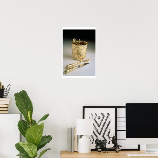 Travelling set of a knife, fork, spoon and beaker, poster (Heimbüro)