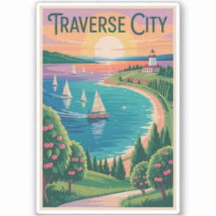 Traverse City Lake Michigan Illustration Aufkleber