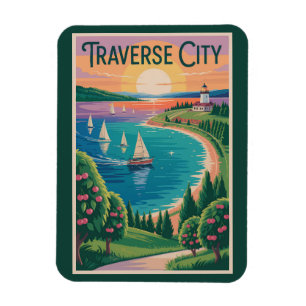 Traverse City Lake Michigan Illustration Magnet