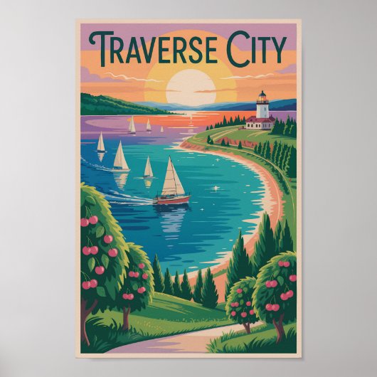 Traverse City Lake Michigan Illustration Poster (Vorne)