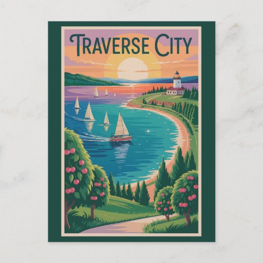 Traverse City Lake Michigan Illustration Postkarte (Vorderseite)