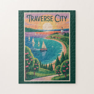 Traverse City Lake Michigan Illustration Reise Puzzle