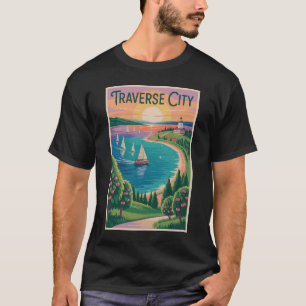 Traverse City Lake Michigan Illustration T-Shirt