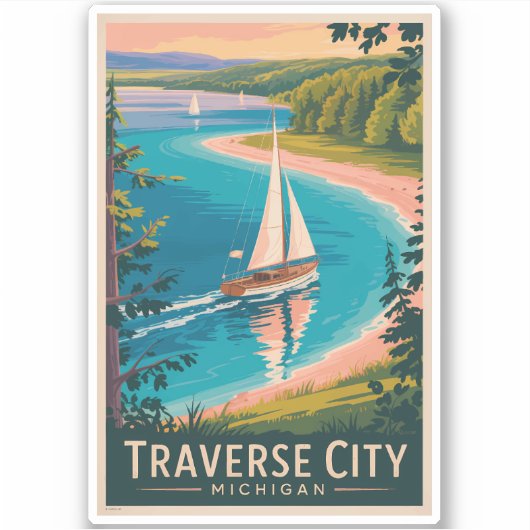 Traverse City Michigan Illustration Kunst und Kult Aufkleber (Vorderseite)