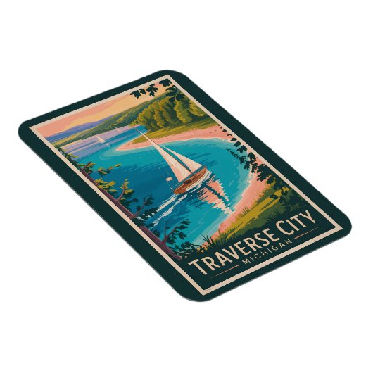 Traverse City Michigan Illustration Kunst und Kult Magnet (Rechte Seite)