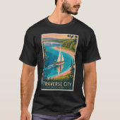 Traverse City Michigan Illustration Kunst und Kult T-Shirt (Vorderseite)