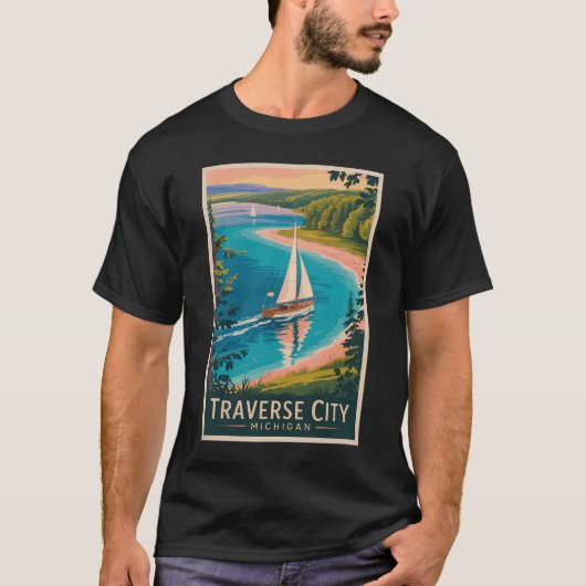 Traverse City Michigan Illustration Kunst und Kult T-Shirt (Vorderseite)