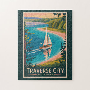 Traverse City Michigan Illustration Reise Kunst Puzzle