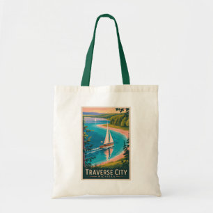 Traverse City Michigan Illustration Reise Kunst Tragetasche