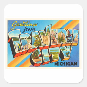 Traverse City Michigan MI Vintage Reise Souvenir Quadratischer Aufkleber