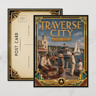 Traverse City Michigan Vintage Art Deco Golden Age Postkarte