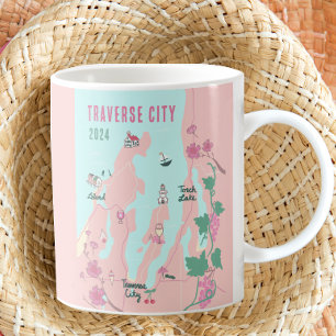 Traverse City Michigan Wine and Cherry Map Kaffeetasse