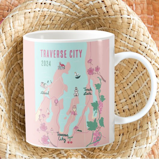 Traverse City Michigan Wine and Cherry Map Kaffeetasse