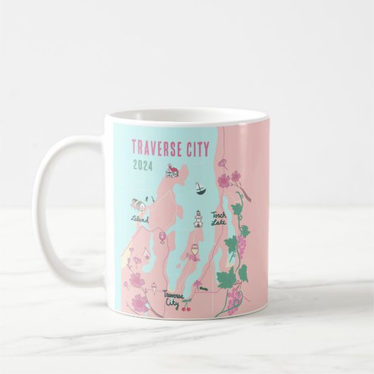 Traverse City Michigan Wine and Cherry Map Kaffeetasse (Links)