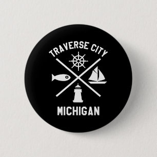 Traverse City Nord-Michigan-T-Shirt-Segelboot Button