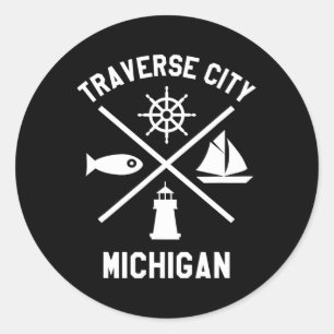 Traverse City Nord-Michigan-T-Shirt-Segelboot Runder Aufkleber