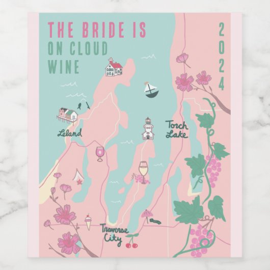 Traverse City on Cloud Wine Bacheloretto Weinetikett (Einzelnes Label)